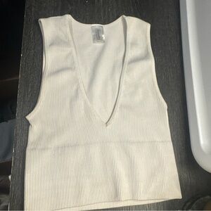 Sleeveless Ribbed Knit Top - Cream